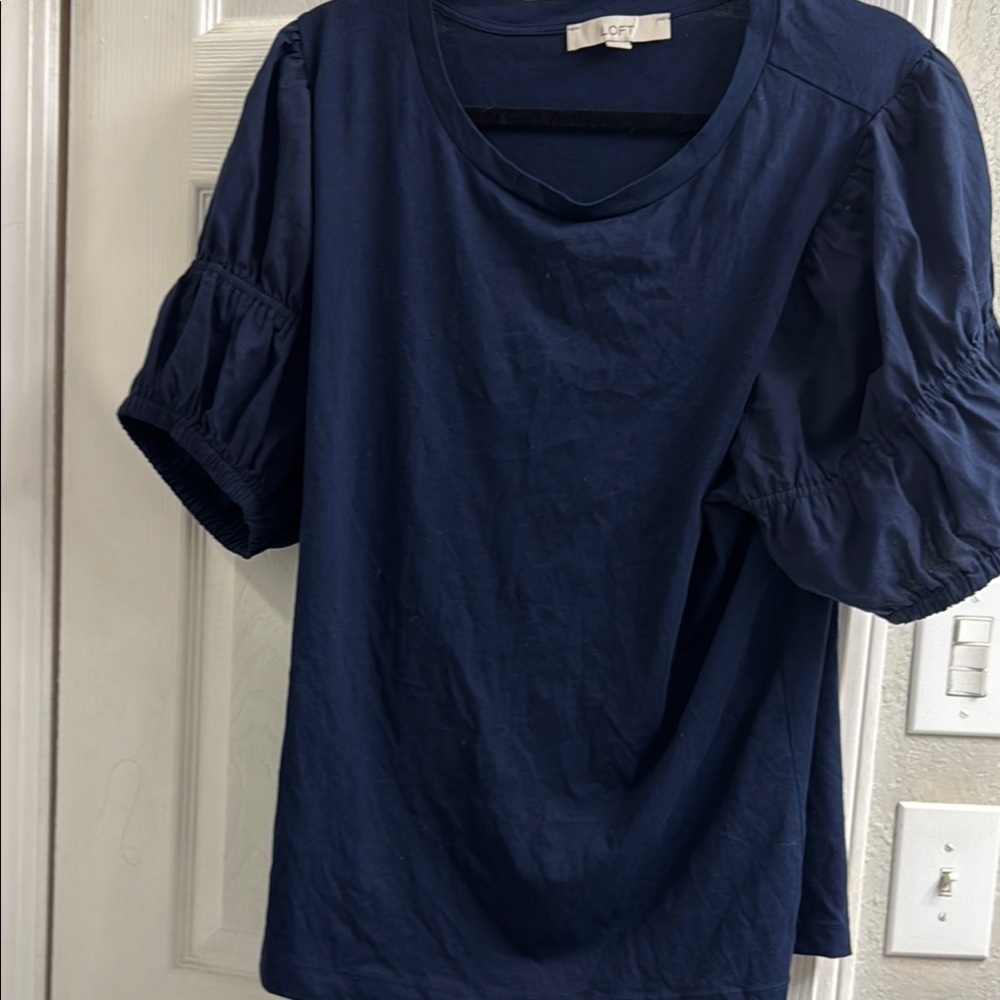LOFT Navy Puff Sleeve Tee
